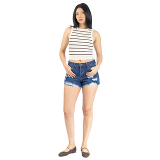 Short Denim con Daño y Ruedo Deshilachado