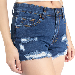 Short Denim con Daño y Ruedo Deshilachado