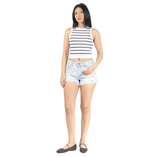 Short Denim con Daño y Ruedo Deshilachado