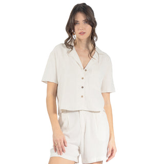 Blusa Básica con Cuello Camisero y Botones al Frente