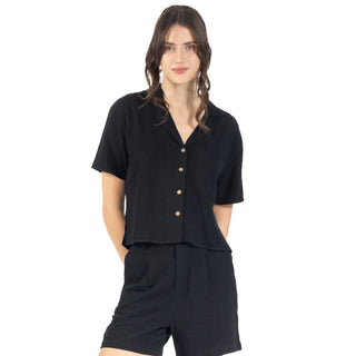 Blusa Básica con Cuello Camisero y Botones al Frente