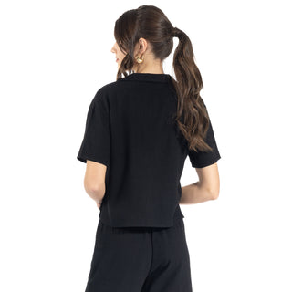 Blusa Básica con Cuello Camisero y Botones al Frente