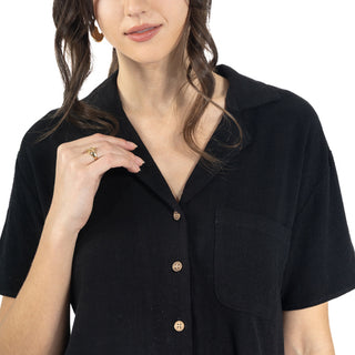 Blusa Básica con Cuello Camisero y Botones al Frente