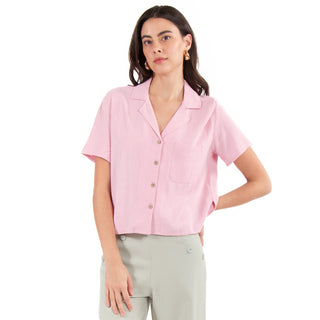 Blusa Crop de Lino con Bolsillo