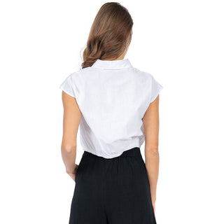 Blusa Camisera Corta con Bolsillo