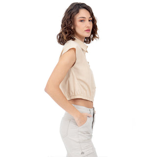 Blusa Camisera Corta con Bolsillo