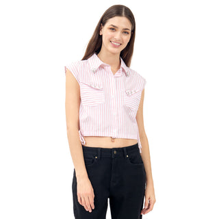 Blusa Cropped de Rayas con Bolsillos