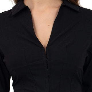 BLUSA PARA MUJER V NECK LONG SLEEVE & ZIPPER FOREVER 21