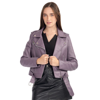 CHAMARRA BIKER PU CON CINTURÓN PARA MUJER FOREVER 21