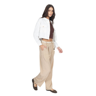 Chamarra Crop de Lino con Bolsillos