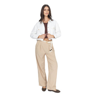 Chamarra Crop de Lino con Bolsillos