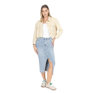 Chamarra Crop de Lino con Bolsillos