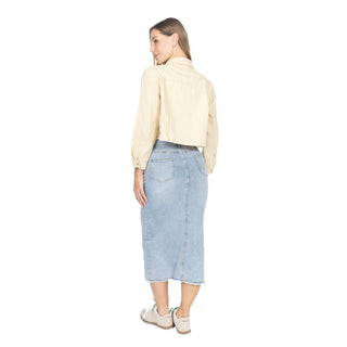 Chamarra Crop de Lino con Bolsillos