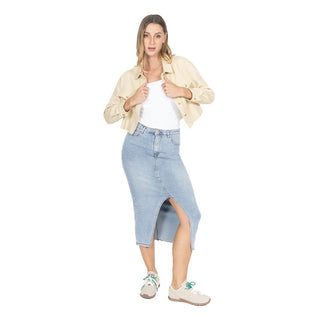 Chamarra Crop de Lino con Bolsillos