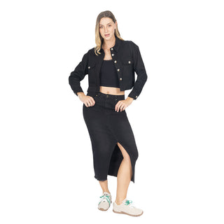 Chamarra Crop de Lino con Bolsillos