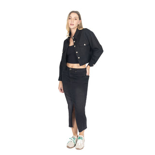 Chamarra Crop de Lino con Bolsillos