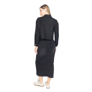 Chamarra Crop de Lino con Bolsillos