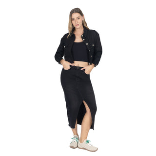 Chamarra Crop de Lino con Bolsillos