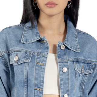 Chamarra Denim Básica con Bolsillos en el Pecho