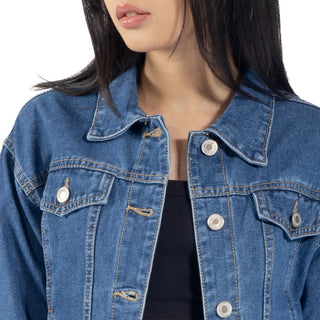 Chamarra Denim Básica con Bolsillos en el Pecho