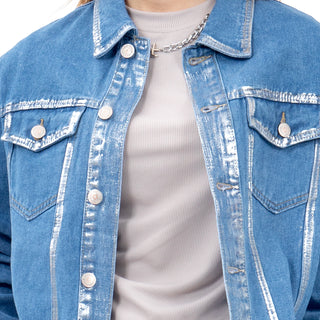 CHAMARRA PARA MUJER JACKET DENIM CLEAR WITH FOIL FOREVER 21