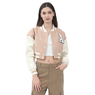 CHAMARRA PARA MUJER VARSITY CROP JACKET WOOL/PU FOREVER 21