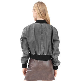 CHAMARRA PARA MUJER BOMBER PU JACKET WITH WASH