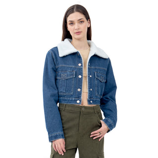 CHAMARRA PARA MUJER CROP DENIM WITH SHERPA FOREVER 21