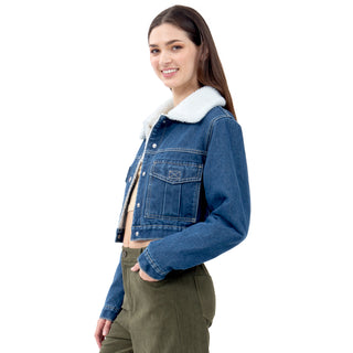 CHAMARRA PARA MUJER CROP DENIM WITH SHERPA FOREVER 21