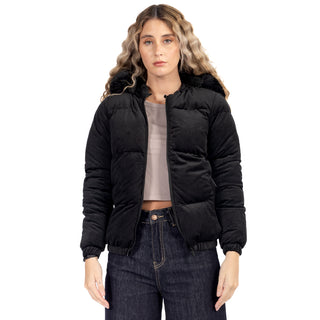 Chamarra Padding Crop Jacket With Fur Hoddie