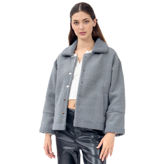 CHAMARRA PARA MUJER SUEDE SHERPA WITH BUTTONS FOREVER 21