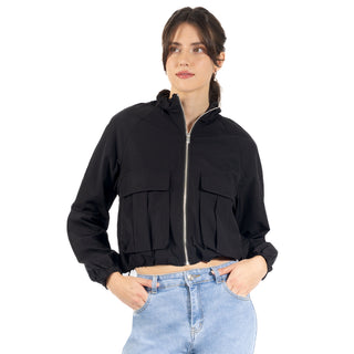 Chamarra Crop  Rompevientos Con Bolsas Cargo Al Frente