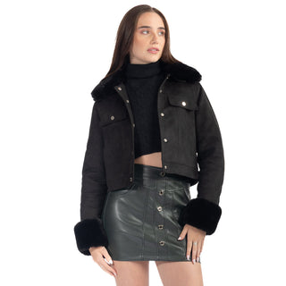 Chamarra suede con peluche en cuello