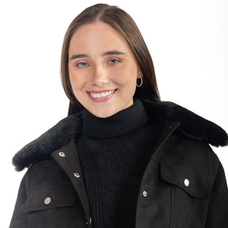 Chamarra suede con peluche en cuello