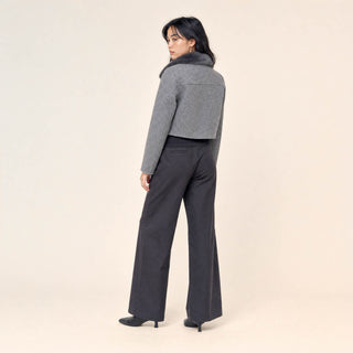 Chamarra Cropped con Cuello Pelo para Mujer Forever 21 #color_gris