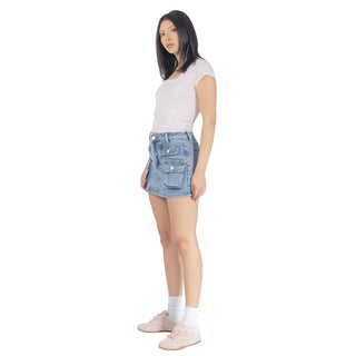 Falda Denim Cargo con 4 Bolsillos Frontales y Short Interno