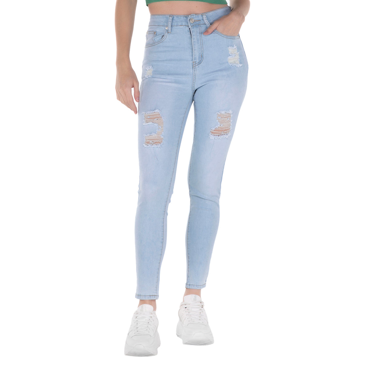 Jeans High Waist Con Destrucción – Forever 21
