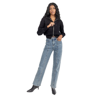Jeans con Costuras Frontales Marcadas