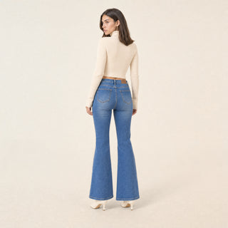 Jeans Flare de Mezclilla con Stretch para Mujer Forever 21 #color_stone