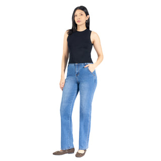 Jeans de Denim Straight Fit  y Deslavado