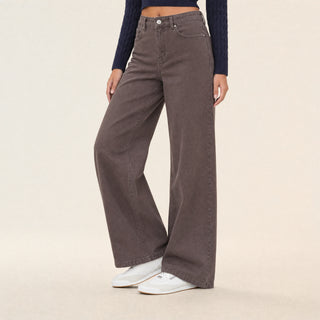 Jeans Wide Leg de Tiro Alto Básico para Mujer Forever 21 #color_café