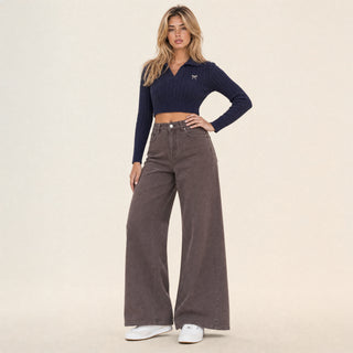 Jeans Wide Leg de Tiro Alto Básico para Mujer Forever 21 #color_café