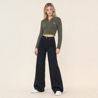 Jeans Wide Leg de Tiro Alto Básico para Mujer Forever 21 #color_negro
