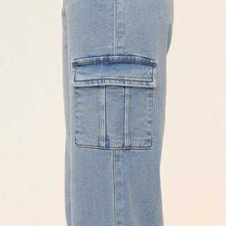 Jeans Cargo Wide Leg de Tiro Alto para Mujer Forever 21 #color_bleach
