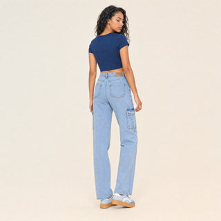 Jeans Cargo Wide Leg de Tiro Alto para Mujer Forever 21 #color_bleach