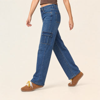 Jeans Cargo Wide Leg de Tiro Alto para Mujer Forever 21 #color_stone