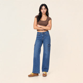 Jeans Cargo Wide Leg de Tiro Alto para Mujer Forever 21 #color_stone