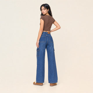 Jeans Cargo Wide Leg de Tiro Alto para Mujer Forever 21 #color_stone
