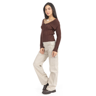 Jeans Cargo Wide Leg con Bolsillos