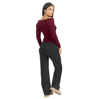 Jeans Cargo Wide Leg con Bolsillos